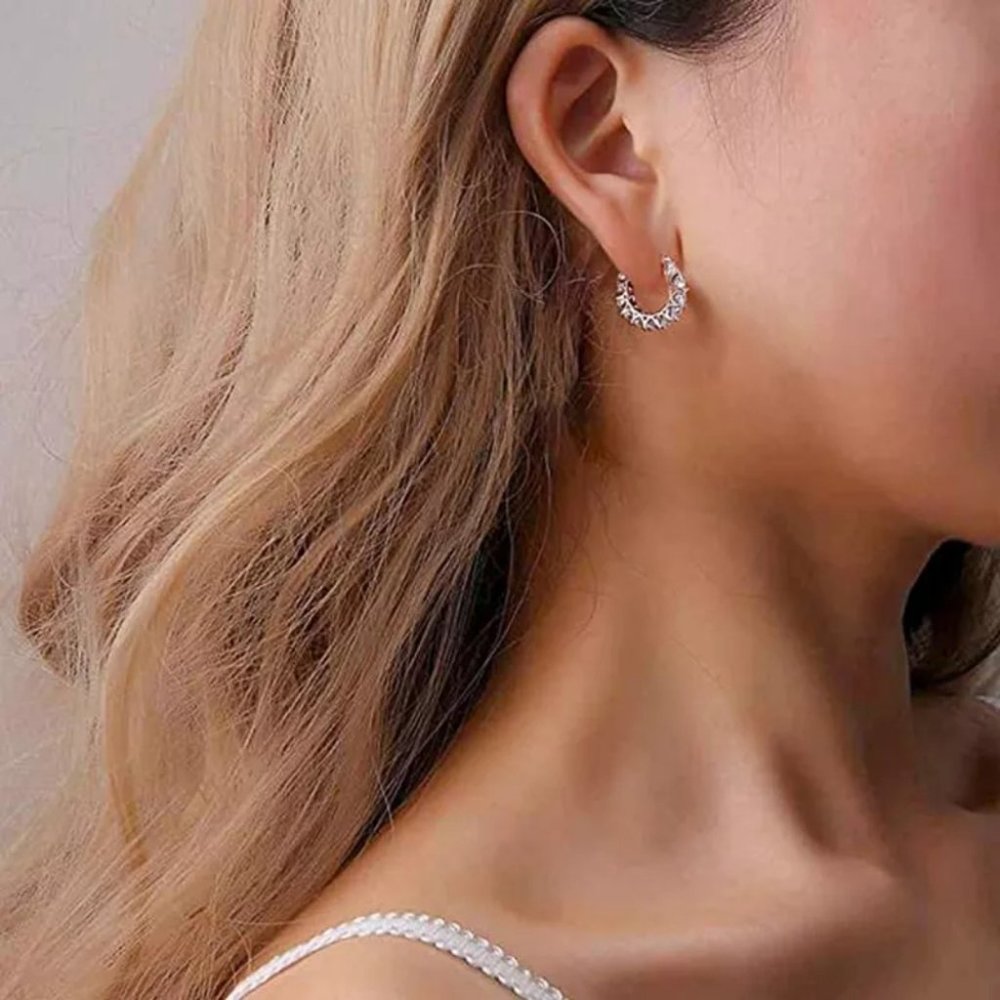 NEW GOLD FILLED HOOP DIAMOND EARRINGS - Picture 5 of 5